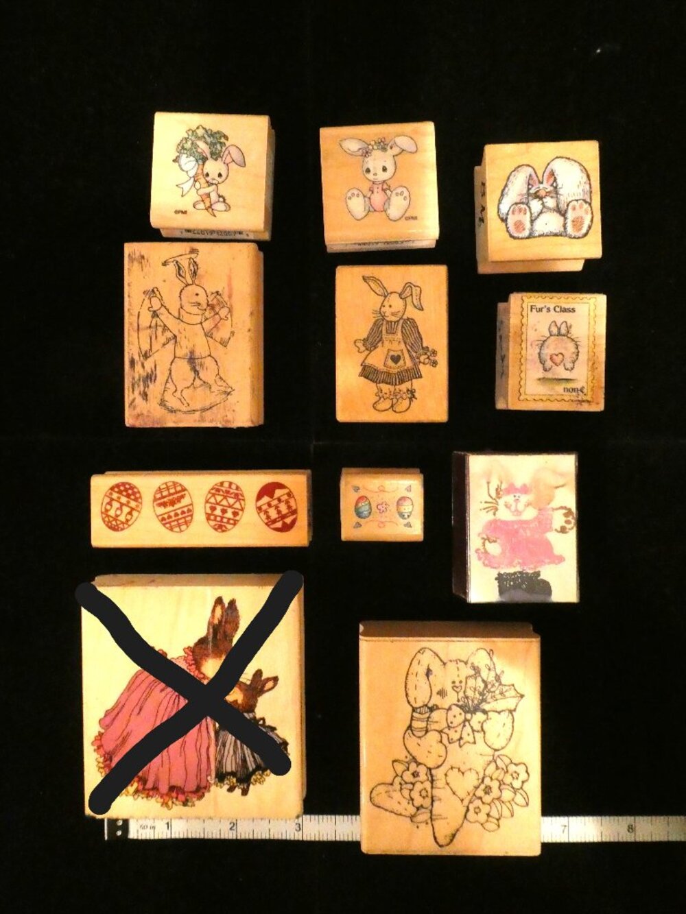 Set of 10 Easter Rabbit Themed Wood Block Stamps (2) Precious Moments